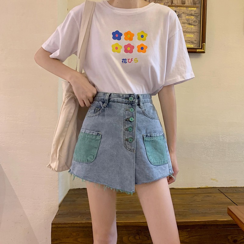 Xiaozhainv Quần short denim lưng cao phong cách Hàn Quốc | BigBuy360 - bigbuy360.vn