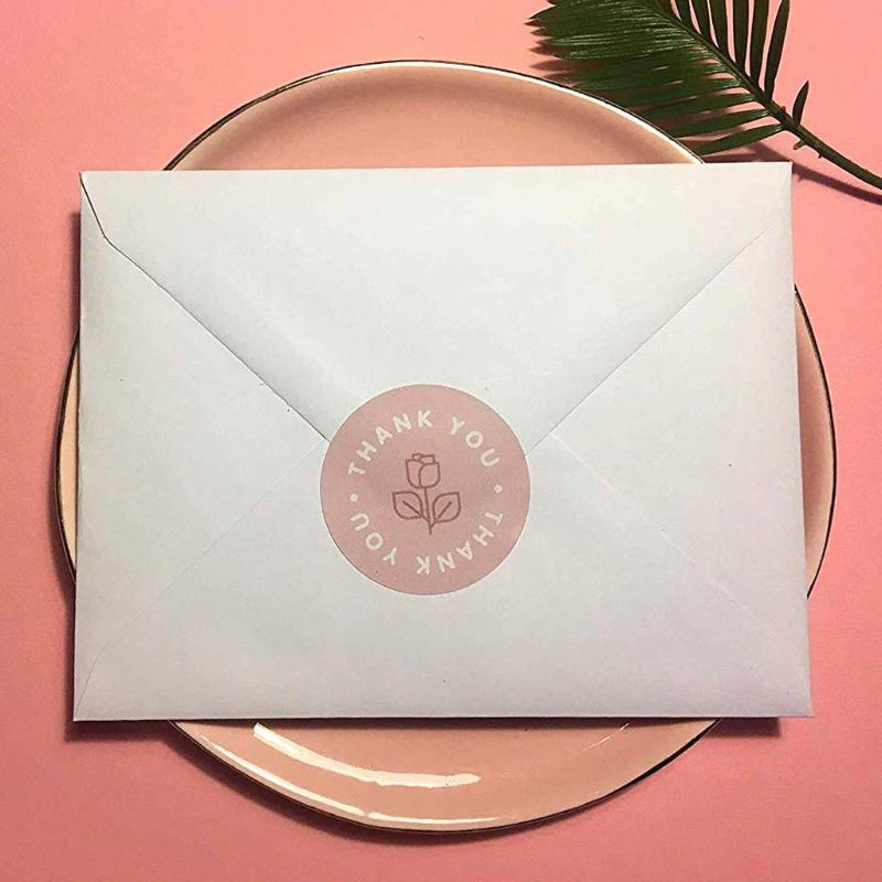 Cuộn 500 miếng dán 1inch họa tiết hoa hồng và chữ Thank You trang trí gói đựng bánh/sổ lưu niệm/văn phòng phẩm