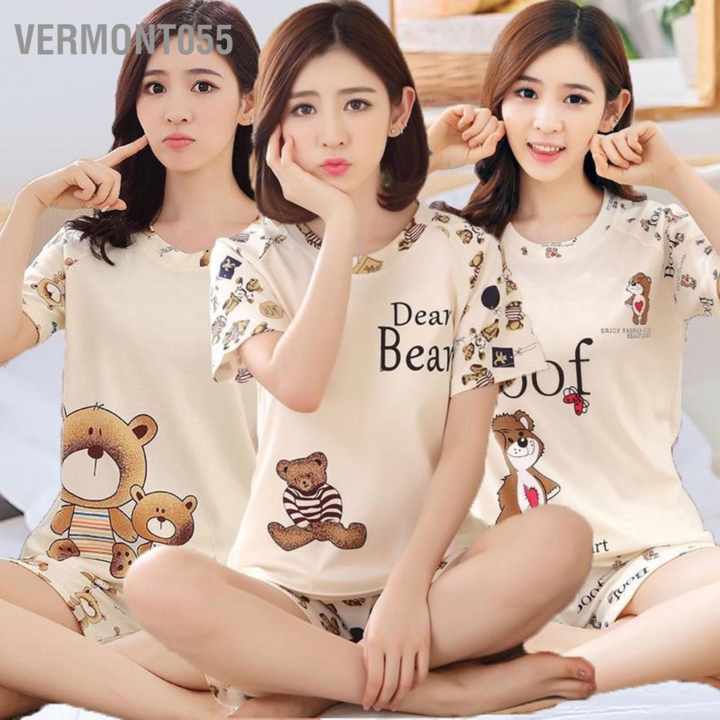 Vermont055 Bộ đồ ngủ nữ ngắn tay dễ thương mặc nhà đơn giản thoải mái cho mùa hè