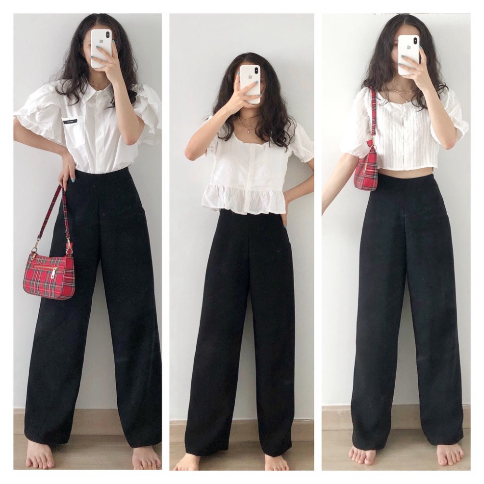 Quần ống rộng culottes suông dài chất dày cao cấp lưng cao 2 màu đen be hình thật chất đẹp 1997fashionista