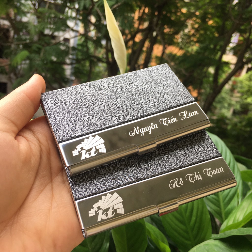 Hộp đựng name card da màu xám, hộp đựng ATM card visit có khắc tên lấy ngay giá rẻ nhất shope