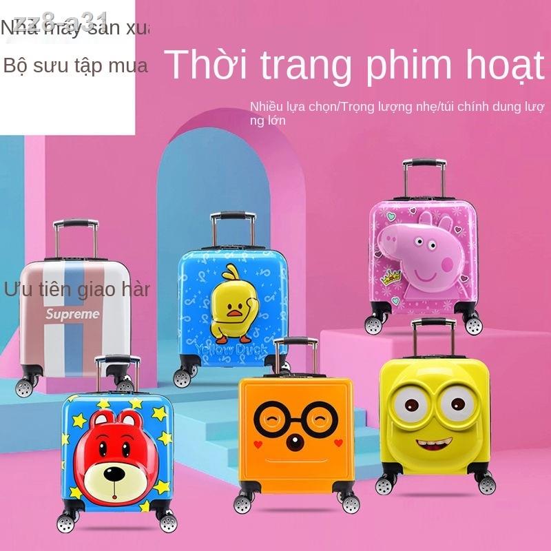 Hộp đựng xe đẩy 18 inch cho trẻ em hoạt hình bánh đa năng mật khẩu Khóa vali mini dễ thương bé trai và gái lắp