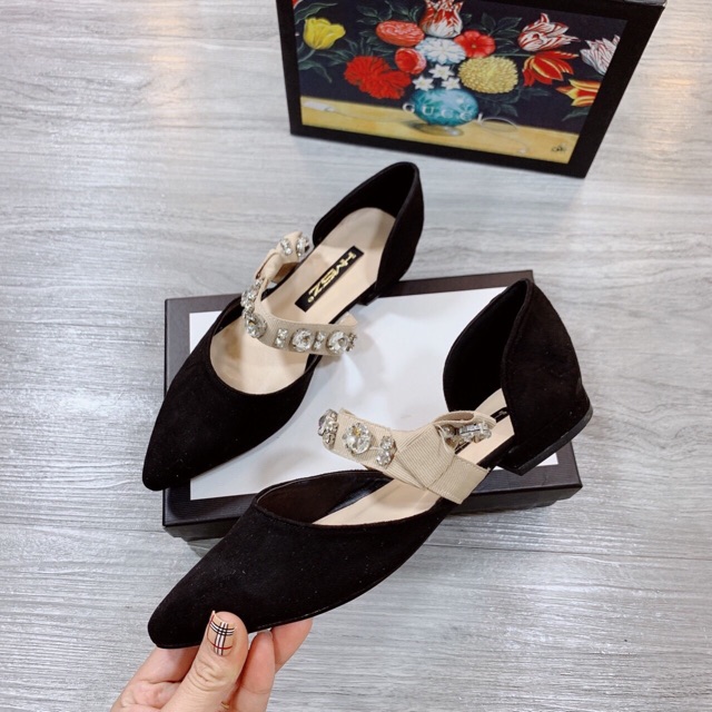 Giày bệt nữ quai ngang đá trắng | BigBuy360 - bigbuy360.vn