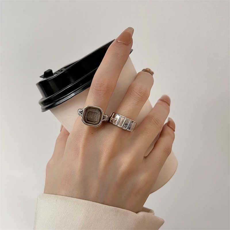 Nhẫn Hở Đính Đá Zircon Trắng Trong Suốt Phong Cách Vintage