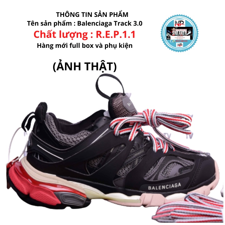 GIẦY THỂ THAO NAM NỮ SNEAKER BA LEN TRACK 3.0 màu đen gót đỏ