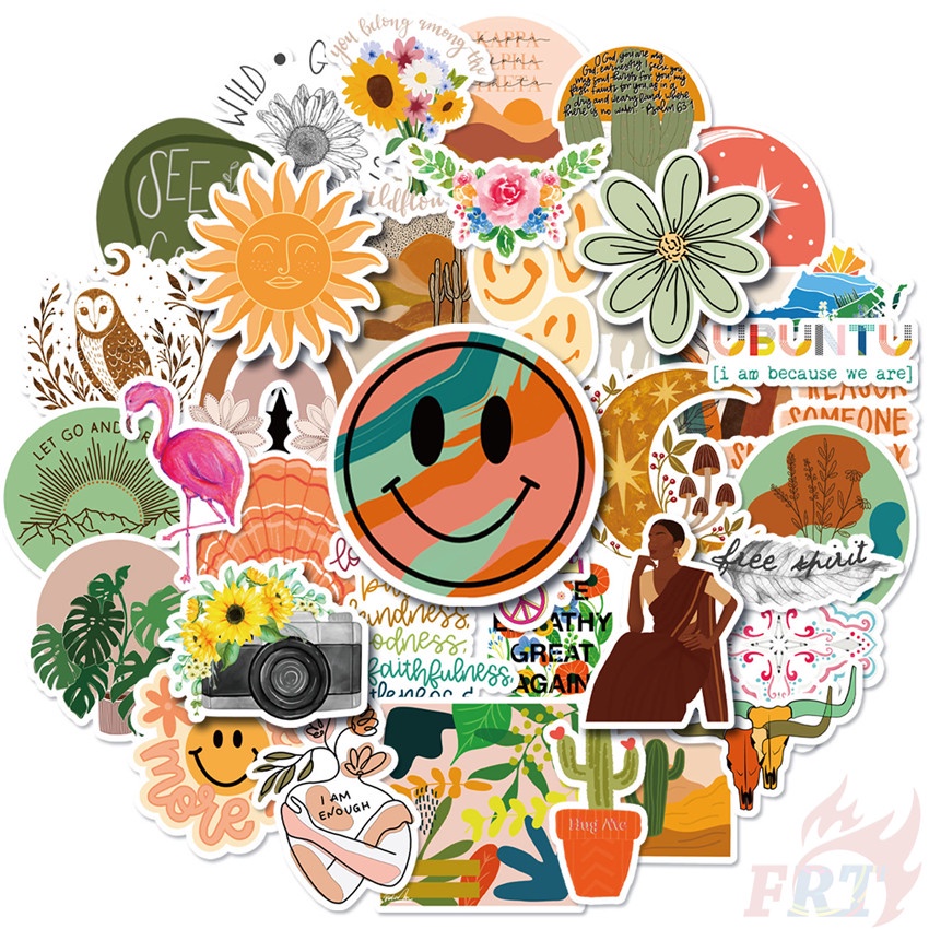Bộ 100 Cái/Bộ ❉ Miếng Dán Trang Trí Kiểu Retro Thiết Kế Dễ Thương ❉ Sticker Dán Tường Chống Thấm Nước Thời Trang