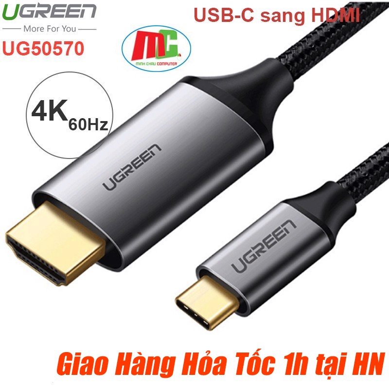 Cáp Chuyển USB C to HDMI cao cấp 4K 2K 3D@60Hz Ugreen 50570 Dài 1.5m - Hàng Chính Hãng
