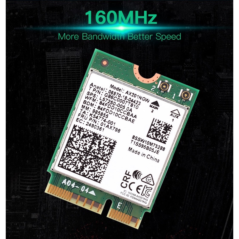 Thẻ Wifi băng tần kép 2400Mbps 6 cho Intel AX201 Bluetooth 5.0 NGFF Key E CNVio 2 AX201NGW 2.4Ghz/5Ghz 8.11ac | BigBuy360 - bigbuy360.vn
