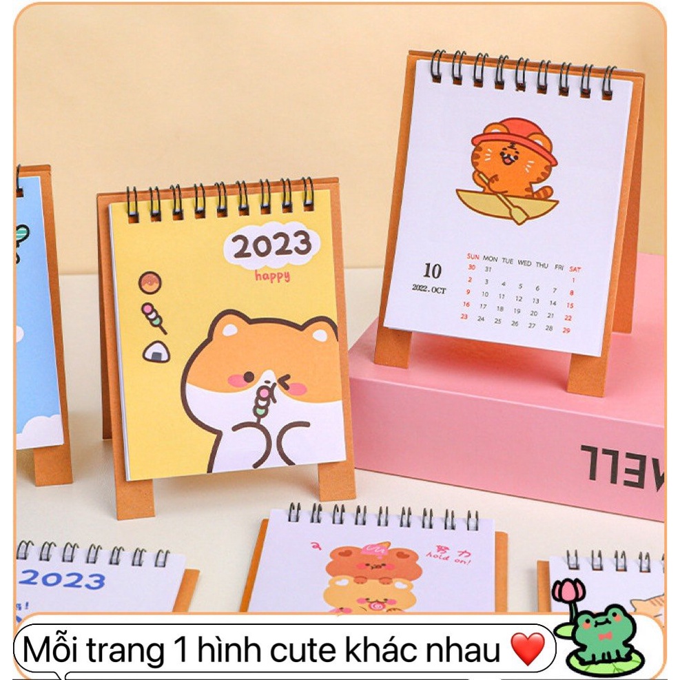 Lịch 2023 để bàn hình gấu thỏ dễ thương - Lịch chữ A mini trang trí bàn học, bàn làm việc kèm NOTE cute, Sỉ Lịch 2023