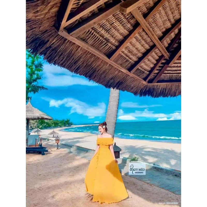 Đầm Maxi Voan Trễ Vai Phối Bèo | BigBuy360 - bigbuy360.vn