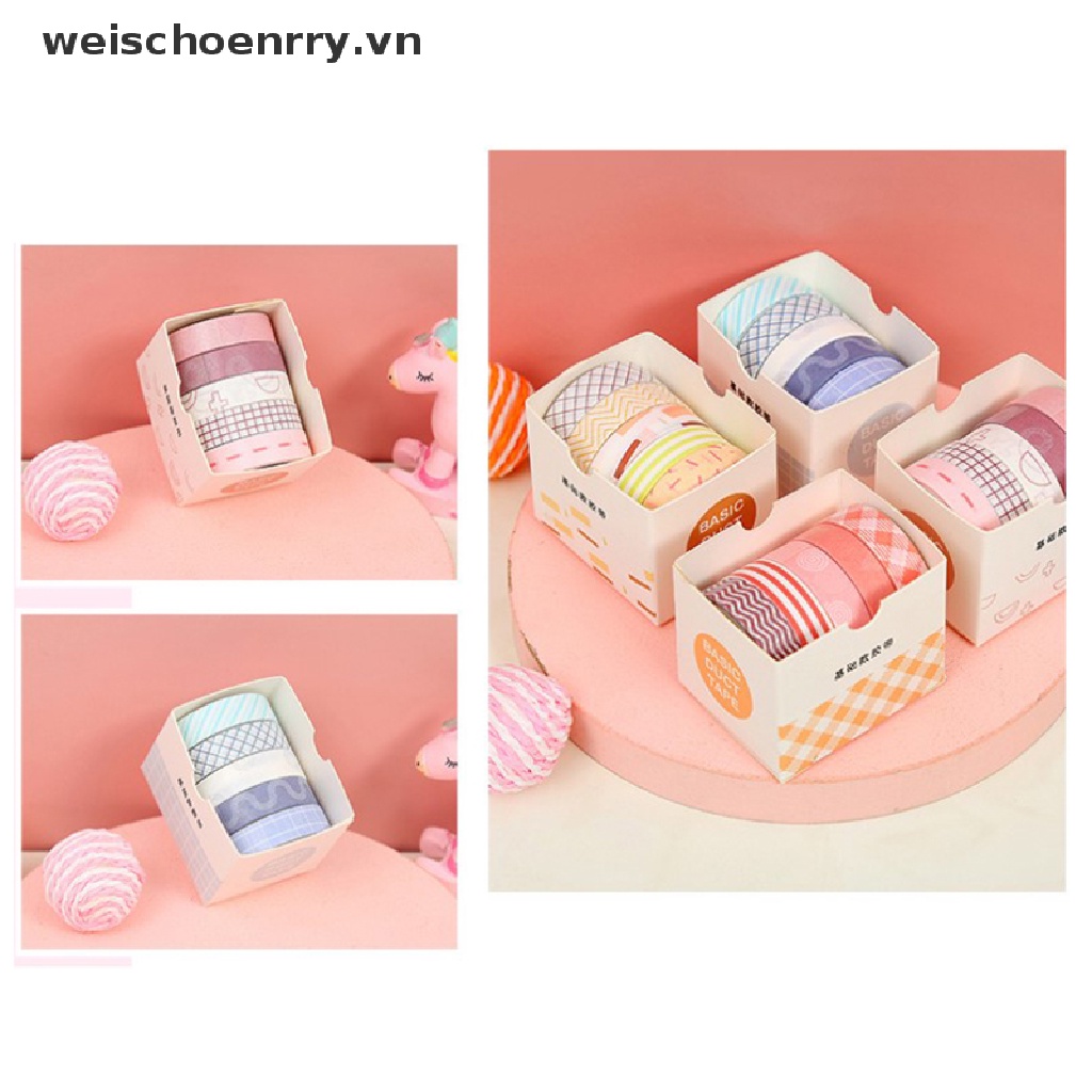 【WW】 5Rolls/box Solid Color  Tape Set Masking Tape Scrapbooking Adhesive Tape .
