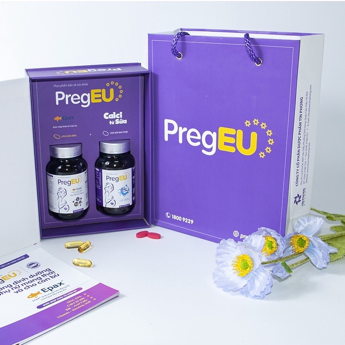 PregEU - Cung cấp DHA, EPA, Vitamin, hỗ trợ giảm mệt mỏi trong giai đoạn thai kỳ (hộp 2 lọ x 30 viên)