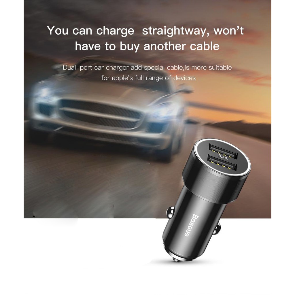 Sạc Điện Thoại 2 Cổng USB 5V 3.4A Trên Ô Tô - Baseus Small crew Car Charger, Chính Hãng siêu bền | BigBuy360 - bigbuy360.vn