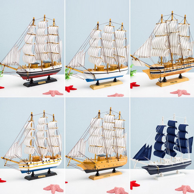 Mô hình thuyền buồm size 33cm nhiều mẫu - Decor đồ trang trí phong cách Địa Trung Hải