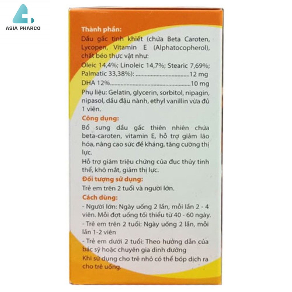 DẦU GẤC ISOPHARCO– GẤC NGUYÊN CHẤT BỔ SUNG THÊM DHA