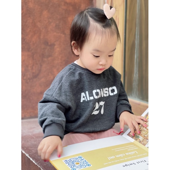 Áo nỉ bông hoodie thu đông in chữ ALONSO cho bé trai và bé gái phong cách Hàn Quốc BATALA KIDS