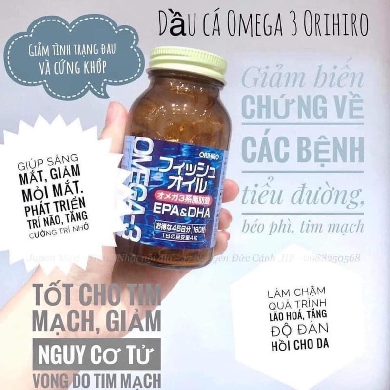 Viên dầu cá omega 3 hỗ trợ tim mạch Orihiro 180 viên  - Hàng chính hãng