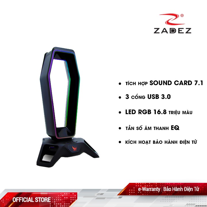 Hub 3.0 Kiêm Đế Tai Nghe Gaming ZADEZ RGB ZEKE ZHS-702G + Soundcard 7.1 Surround Jack 3.5mm