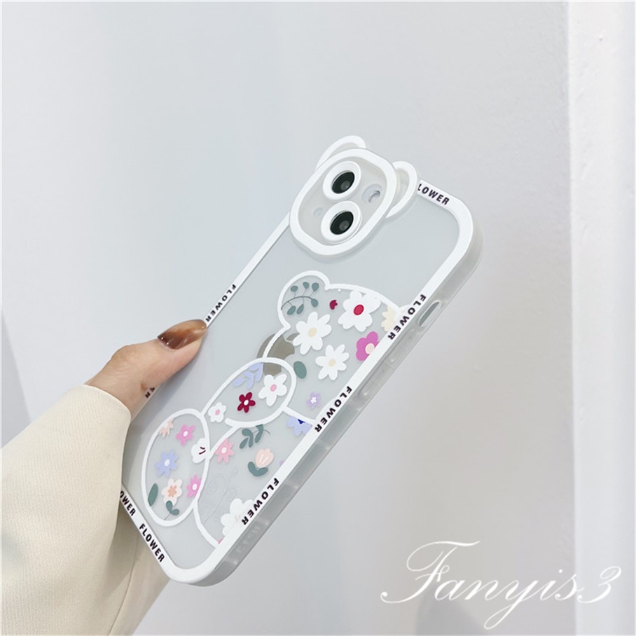 Ốp Điện Thoại Mềm Họa Tiết Gấu Và Hoa Dễ Thương Cho iPhone 14 13 12 11 Pro Max X XR Xs Max 8 7 6 6s Plus SE 2020