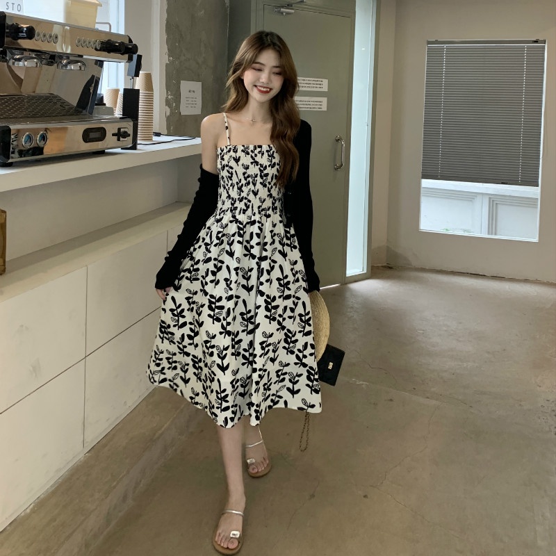 Đầm XIAOZHAINV thiết kế không tay họa tiết hoa thời trang nữ tính
