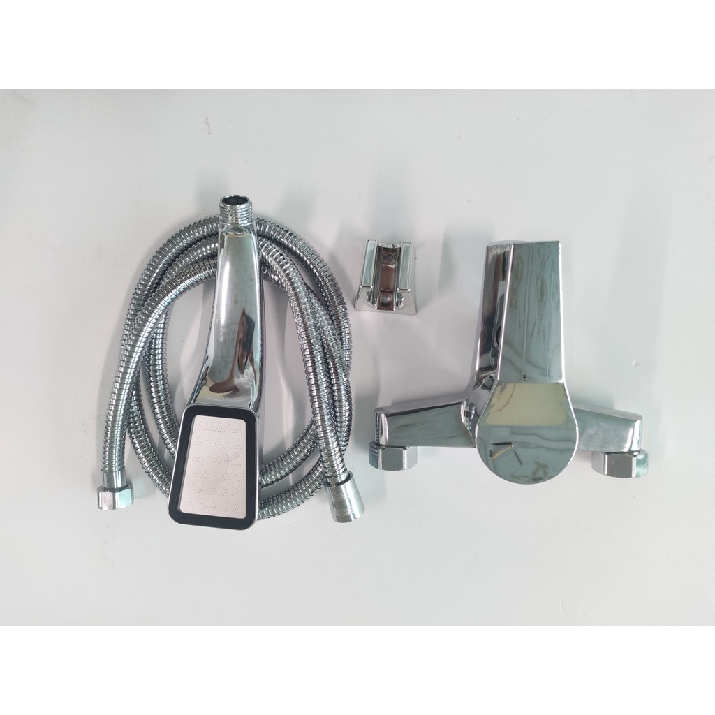 Bộ củ sen vòi tắm nóng lạnh hợp kim mạ Crom sáng bóng Tay sen nhựa ABS vuông kèm dây sen 1.5m + Cài vuông ABS