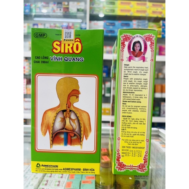 Siro ho Vĩnh Quang - 280ml - Làm ấm đường hô hấp, làm giảm các triệu chứng của ho gió, ho khan, ho do thay đổi thời tiết