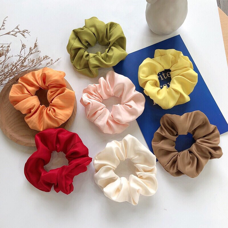 Dây chun cột tóc lụa satin loại bông tròn phồng to màu đẹp sang 🍓