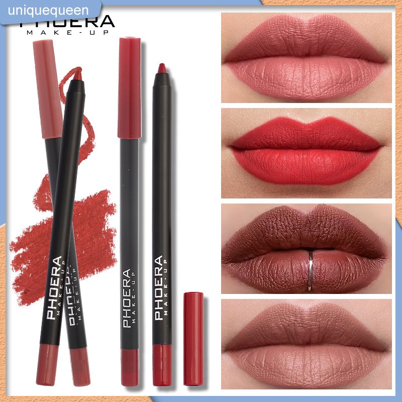 [ready] PHOERA 13 Colors Fog Surface Matte Waterproof Lipstick Pen Wooden Stereo Lip Liner Pencil Lápis Duo Para Contorno Labial Matte Luisance Batom Beauty Glazed em 6 Cores Foscas/Aveludadas / Lápis Labial Durável / Pigmento Nude / Brilho Labial UNIQ