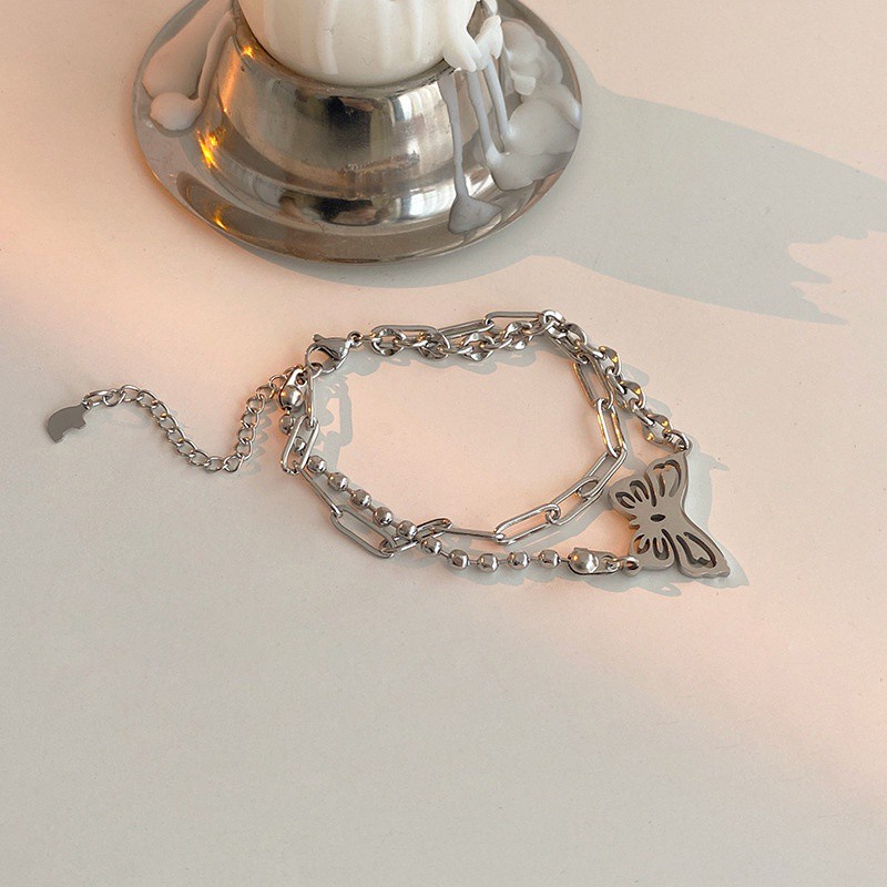 Vòng Đeo Tay Hai Lớp Hình Bướm 191145Vòng Tay Cảm Giác Phong Cách Hàn Quốc Cá Tính