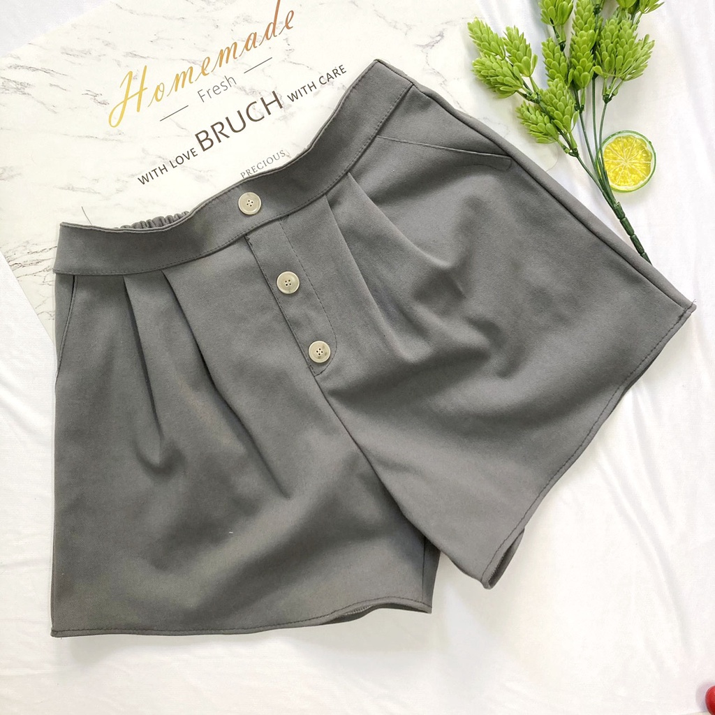 Quần đùi nữ từ 45-52kg - quần short nữ vải kaki mềm mát phối nút Lưng Cao - QU69