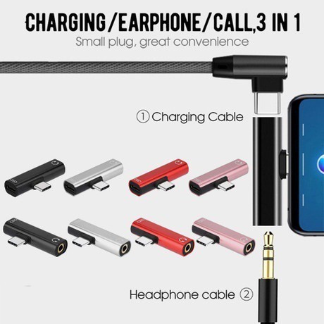 Đầu chuyển đổi chia cổng Type-C sang xạc Type C và chuyển đổi âm thanh jack tai nghe 3.5mm cho dòng android Type C-Vàng