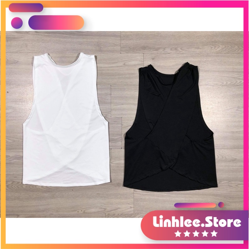 áo tập tank 3 lỗ cho nữ; vạt chéo sau lưng; co dãn 4 chiều; thấm mồ hôi .