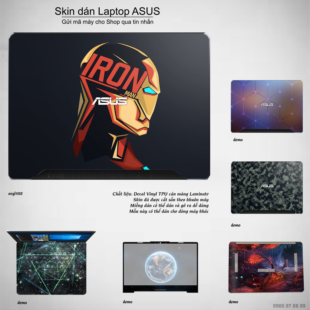 Skin dán Laptop Asus in hình iron man - Avenger - avgl102 (inbox mã máy cho Shop)