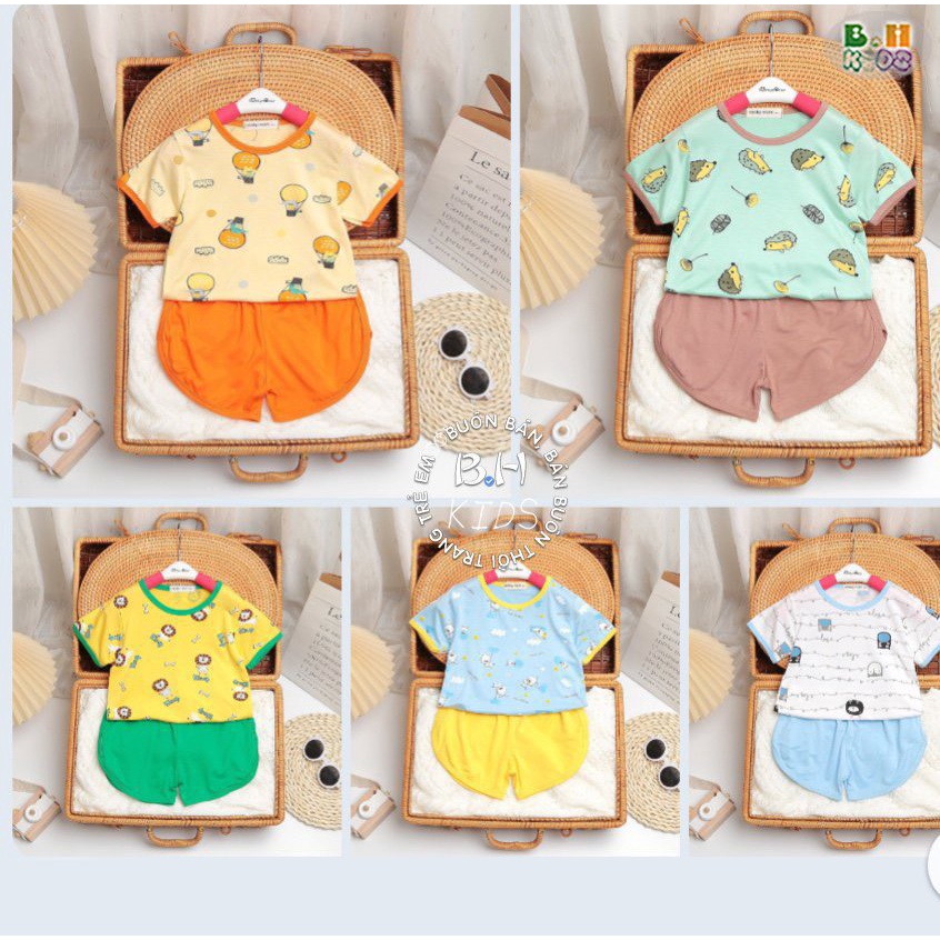 Bộ cộc tay cho bé gái bé trai bộ Minky Mom màu thun lạnh siêu mềm siêu xịn sò quấn vát 7-18kg QN3