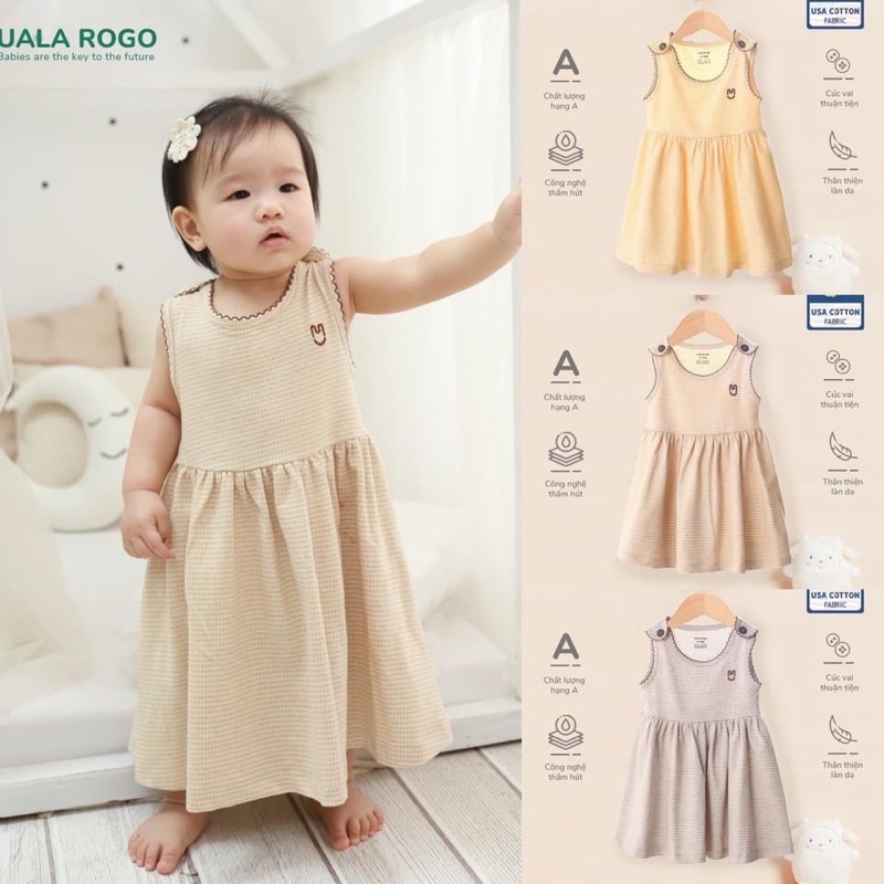 UR3940 Váy sát nách bé gái Uala Rogo vải cotton phối kẻ