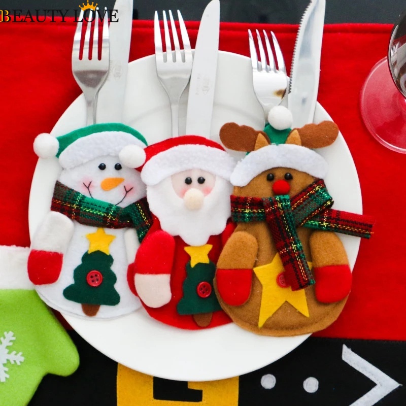 Túi Đựng Muỗng Nĩa Hình Ông Già Noel Hoạt Hình Trang Trí Giáng Sinh