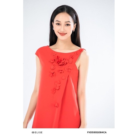 Đầm cam phối hoa màu cam tôn da sz S Elise