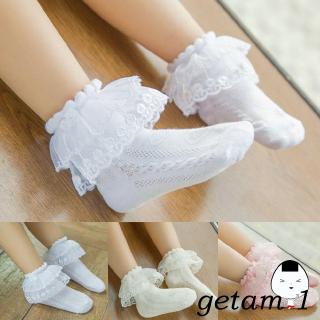 Đôi vớ Cotton phối bèo ren hoa kiểu công chúa dễ thương cho bé gái