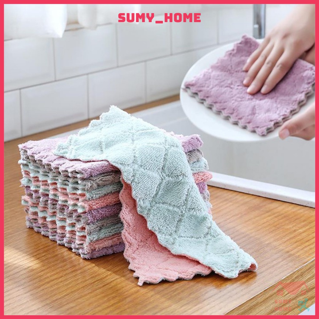 Khăn lau tay siêu thấm hút 2 mặt đa năng vệ sinh nhà bếp đồ dùng mặt kính gương ôto chất vải mềm không hại da SUMYHOME