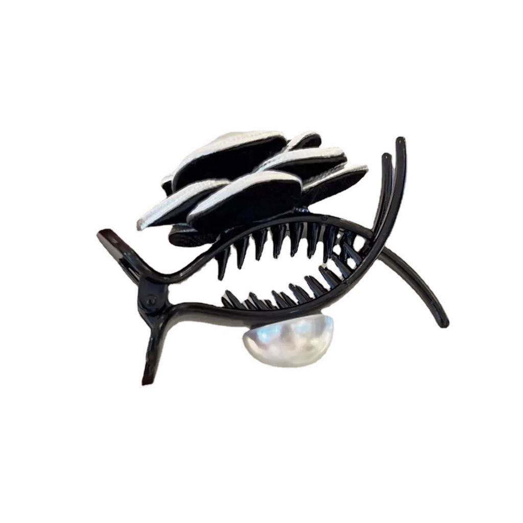 Kẹp tóc càng cua hoa hồng vải ngọc trai nhân tạo TIMSTORE phu kiện thời trang phong cách hàn