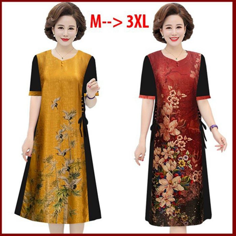ĐẦM TRUNG NIÊN GẤM HOA PHỐI LỤA CAO CẤP mã 3329