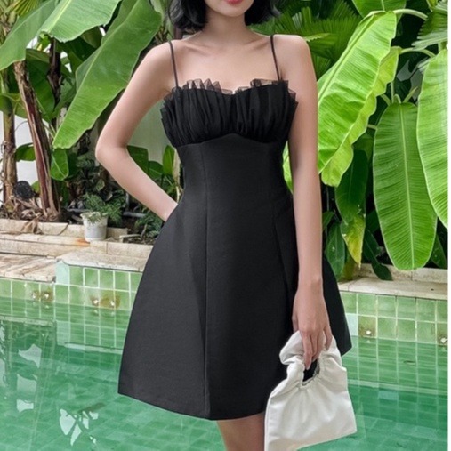 Đầm đi tiệc thiết kế hai dây dáng xòe, bèo ngực - Peac