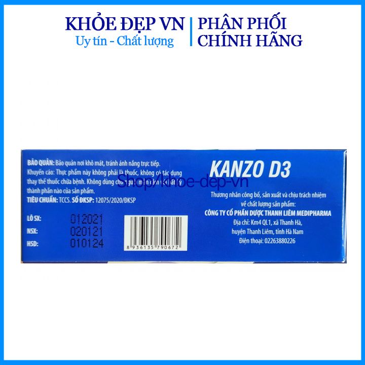 Kanzo D3 bổ sung Vitamin D3 , K2, MK7 giúp hấp thu canxi hiệu quả, cải thiện mật độ xương, giúp cho hệ xương