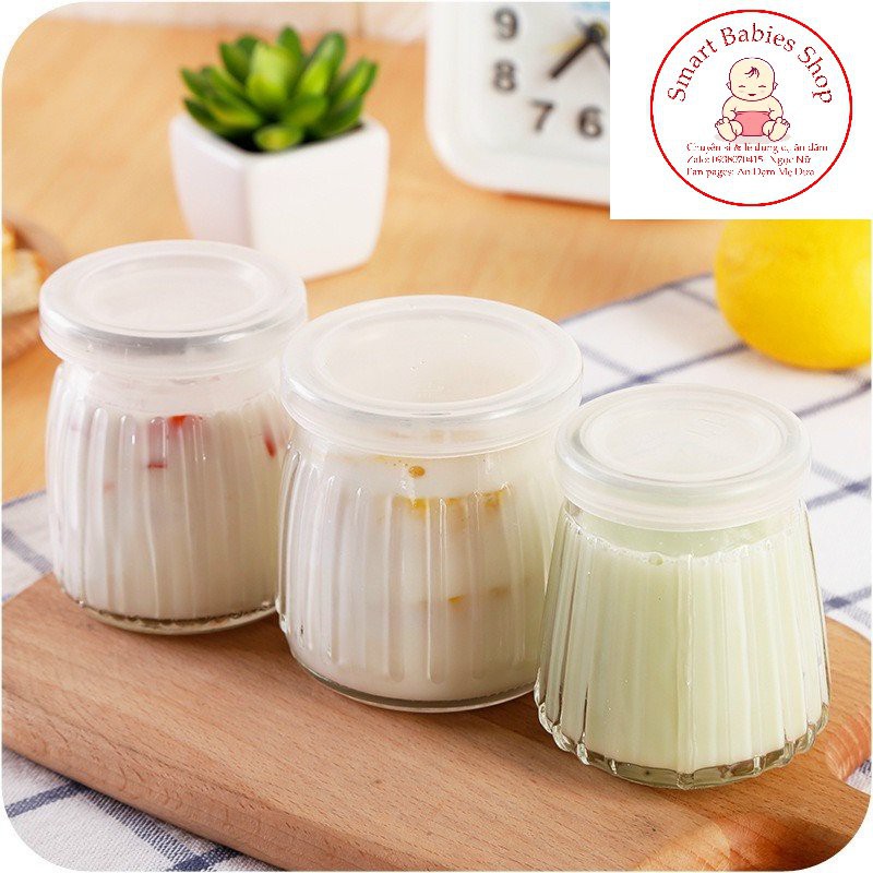  Combo 2 hủ thủy tinh 120ml làm sữa chua, bánh flan, Pudding có sọc chống trơn trượt