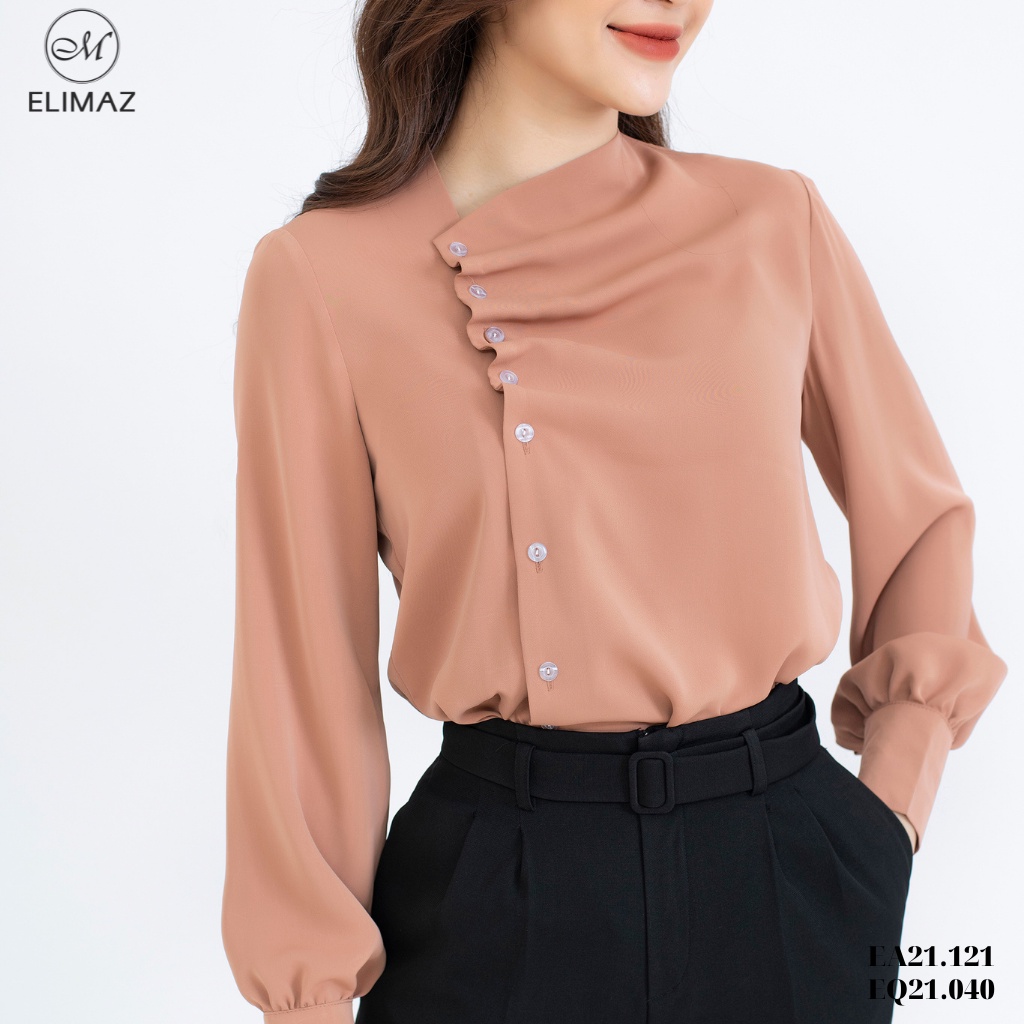 Áo sơ mi nữ công sở Elimaz lụa trơn đính ngọc trai EA21.121