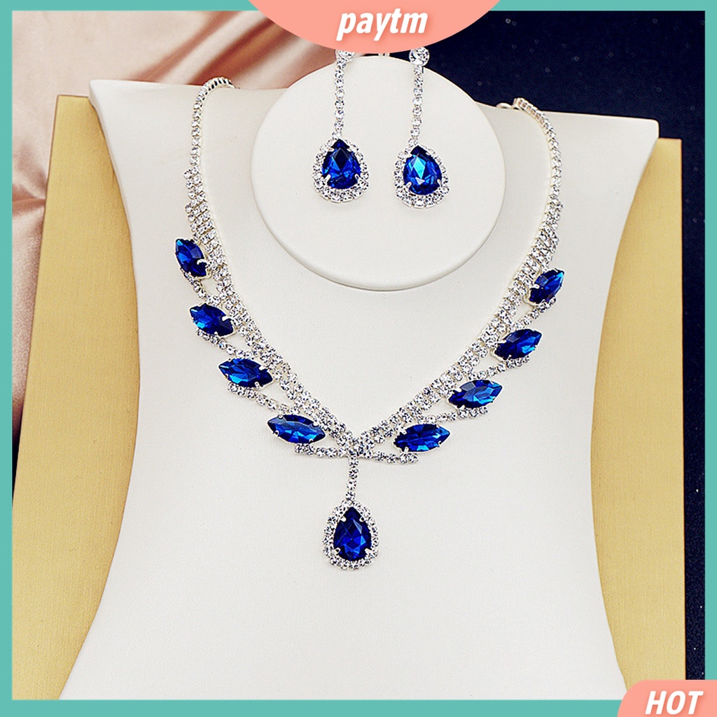 1 Bộ Vòng cổ + Bông Tai Mạ Điện Hình Giọt Nước Đính Đá Lấp Lánh Cho Cô Dâu