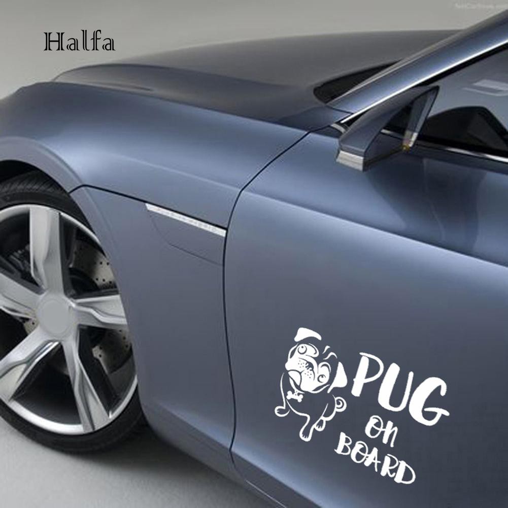 Hl HL HL HL☆Sticker Dán Trang Trí Xe Hơi Chống Nước Hình Chú Chó PUG ON BOARD 16.7x12cm