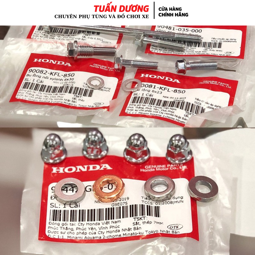 Bộ 4 ốc chụp &amp; Long đen đầu bò [ CHÍNH HÃNG ] lắp cho dream và wave honda các loại