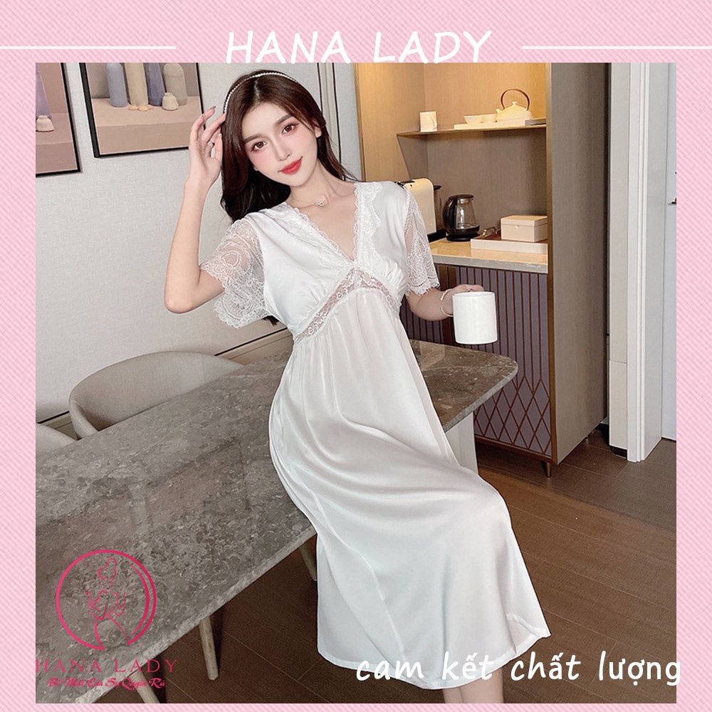 Váy ngủ lụa siêu sang - Đầm Ngủ mặc nhà phối ren cao cấp Hana Lady VN452