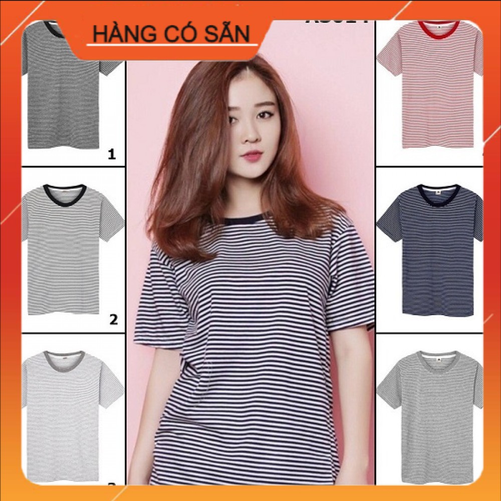 Áo Thun Nữ Sọc Nhỏ Cổ Tròn nhập khẩu Thái Lan